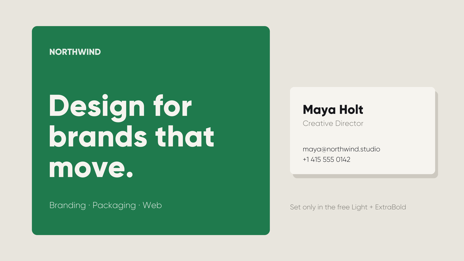 A poster and business card designed only with Gilroy ExtraBold and Gilroy Light